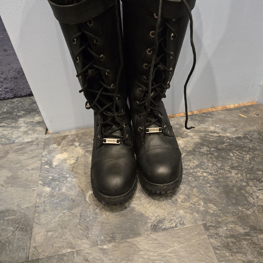 Women's Black Lace-Up Tall Combat Boots